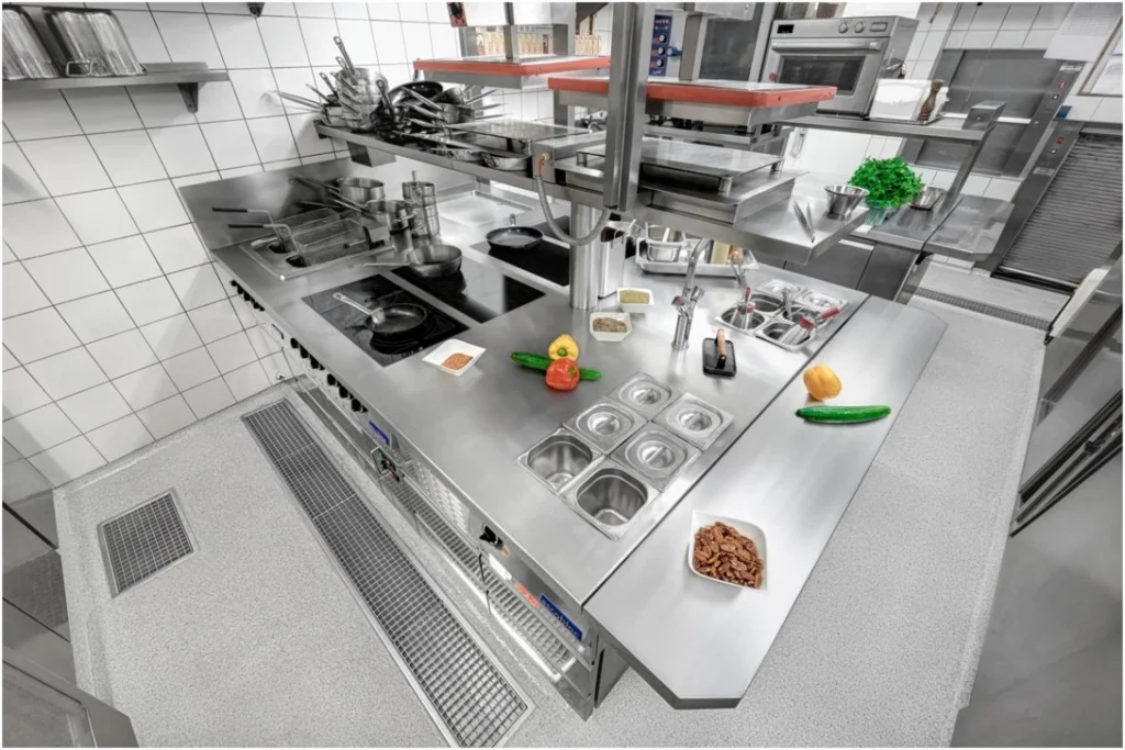 Poste de préparation en cuisine professionnelle